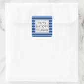 Sticker Carré Bleu Et Bleu Clair Défilé Joyeux Anniversaire (Sac)