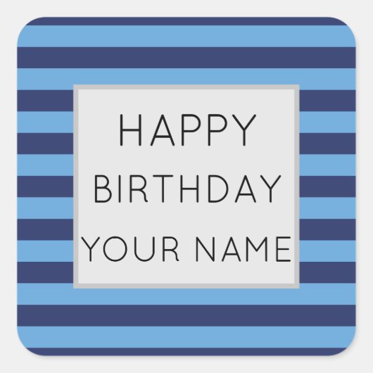 Sticker Carré Bleu Et Bleu Clair Défilé Joyeux Anniversaire (Devant)