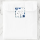 Sticker Carré Bleu et bleu Merci floral Monogramme 3 (Sac)