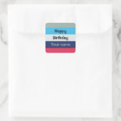 Sticker Carré Bleu Et Bourgogne Joyeux Anniversaire (Sac)