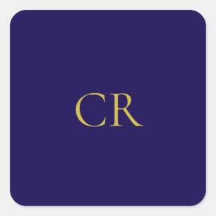 Sticker Carré Bleu et Or Monogramme Minimaliste Moderne