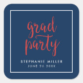 Sticker Carré Bleu et rouge Script Grad Party (Devant)