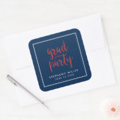 Sticker Carré Bleu et rouge Script Grad Party (Enveloppe)