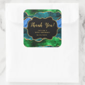 Sticker Carré Bleu et vert Peacock Agate Anniversaire Merci (Sac)
