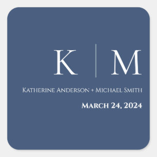 Sticker Carré Bleu foncé et blanc Mariage-
