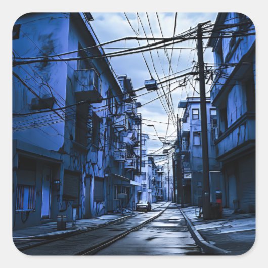 Sticker Carré Bleu foncé et rue blanche (Devant)