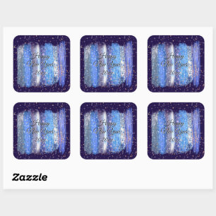 Sticker Carré Bleu Frosty Brush Strokes Joyeux Nouvel An 20xx