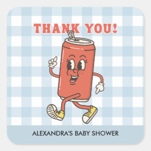 Sticker Carré Bleu Gingham Rétro Elle est prête à éclater Merci