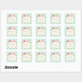 Sticker Carré Bleu Gold Dots Floral Baby shower Favoriser les ét (Feuille)