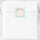 Sticker Carré Bleu Gold Dots Floral Baby shower Favoriser les ét (Sac)
