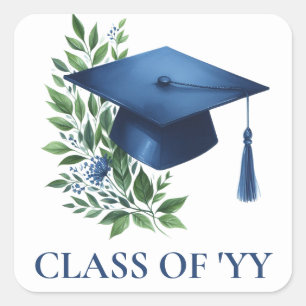 Sticker Carré Bleu Grad Casquette et vert Foliage Enveloppe Grad