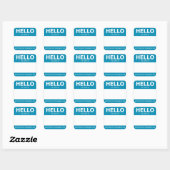 Sticker Carré Bleu "Hello" Nom Badge Plaque (Feuille)