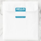 Sticker Carré Bleu "Hello" Nom Badge Plaque (Sac)