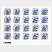 Sticker Carré Bleu Iris Aquarelle Joyeux Balloon d'anniversaire (Feuille)