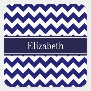 Sticker Carré Bleu marine blanc chevron bleu marine monogramme