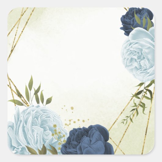 Sticker Carré bleu marine et poussiéreux fleurs verdure mariage (Devant)