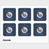 Sticker Carré Bleu marine Script Croix religieuse Boy Baptême Ph (Feuille)