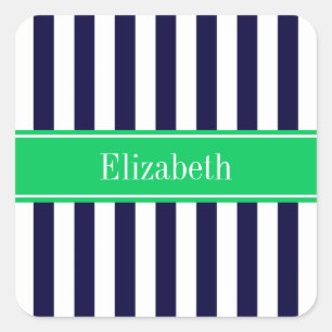Sticker Carré Bleu Nuit Blanc Rayure Vert Emeraude Monogramme No