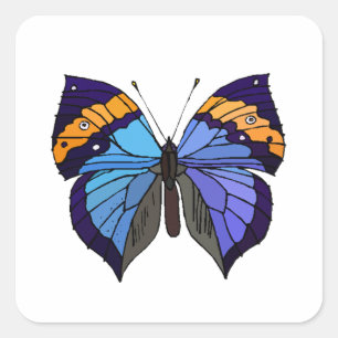 Sticker Carré Bleu papillon beau mignon tendance