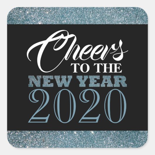 Sticker Carré Bleu Parties scintillant rayures, Nouvel An (Devant)