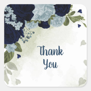 Sticker Carré bleu poussiéreux et bleu marine fleurs verdure
