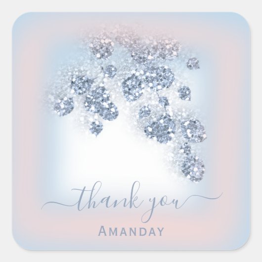 Sticker Carré Bleu poussiéreux pailleté floral rose Bbriddal Swe (Devant)