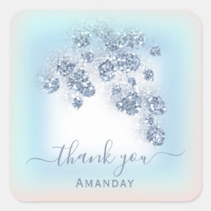 Sticker Carré Bleu Poussiéreux Paillettes Floral Pêche Mariage