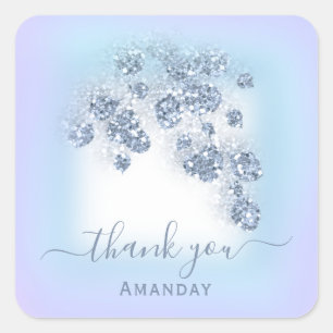Sticker Carré Bleu Poussiéreux Paillettes Floral Pourpre  Mariag