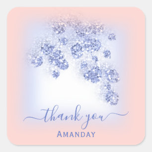 Sticker Carré Bleu Poussiéreux Paillettes Floral Rose Fard Douce