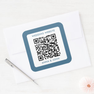 Sticker Carré bleu romantique minimaliste mariage code qr