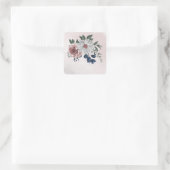 Sticker Carré bleu rose blanc vert fleuri mariage (Sac)