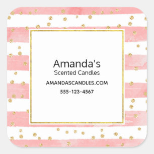 Sticker Carré Bleu rose   Faux Gold Confetti Business