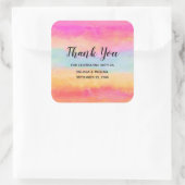 Sticker Carré Bleu rose Jaune arc-en-ciel rayures Merci (Sac)