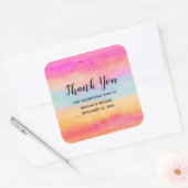 Sticker Carré Bleu rose Jaune arc-en-ciel rayures Merci (Enveloppe)
