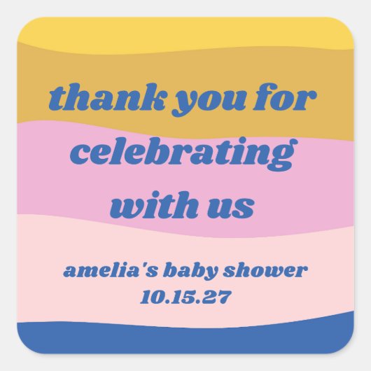 Sticker Carré Bleu rose Jaune Personnalisé Baby shower mignon Me (Devant)