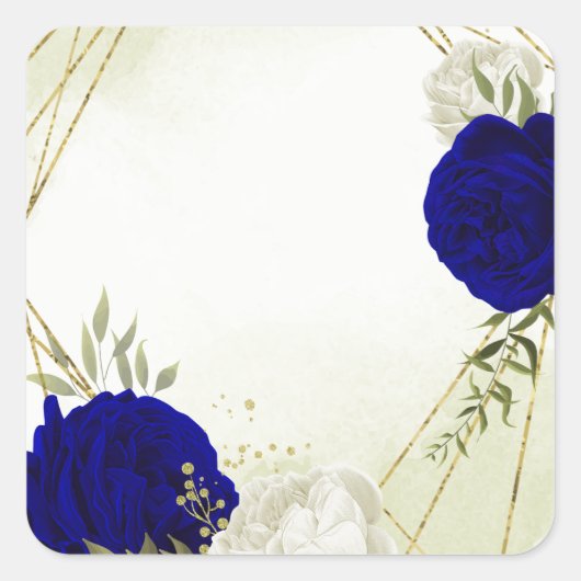 Sticker Carré bleu royal fleurs blanches mariage (Devant)