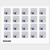 Sticker Carré bleu royal rose blanc fleurs gris (Feuille)