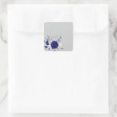 Sticker Carré bleu royal rose blanc fleurs gris (Sac)