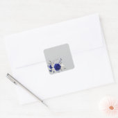 Sticker Carré bleu royal rose blanc fleurs gris (Enveloppe)