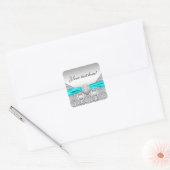 Sticker Carré Bleu sarcelle argent diamant (Enveloppe)