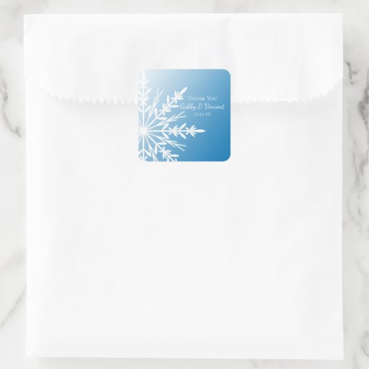 Sticker Carré Bleu Snowflake hiver Mariage Merci Favor Balise (Sac)