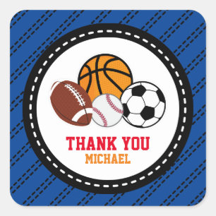Sticker Carré Bleu Sport All Star Party Merci Favoriser