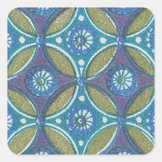 Sticker Carré Bleu vert Rustique Boho Motif circulaire géométriq (Devant)