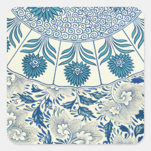 Sticker Carré Bleu Vintage Floral Asiatique : Chinoiserie Antiqu