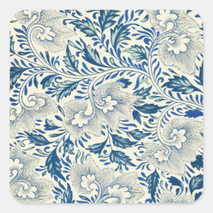 Sticker Carré Bleu Vintage Floral Asiatique : Chinoiserie Antiqu