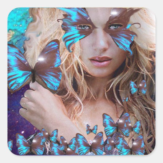 STICKER CARRÉ BLEUE BUTERRFY BEAUTY MAKEUP ARTISTE (Devant)