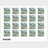 Sticker Carré Bleuets, fruit romantique Peinture d'aquarelle (Feuille)