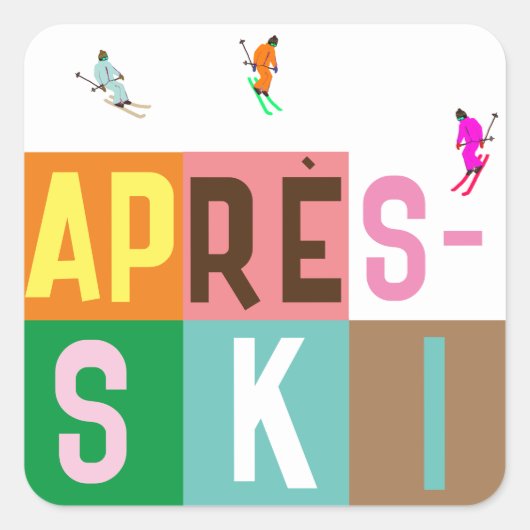 Sticker Carré Bloc de couleurs pour skieurs rétros après ski (Devant)