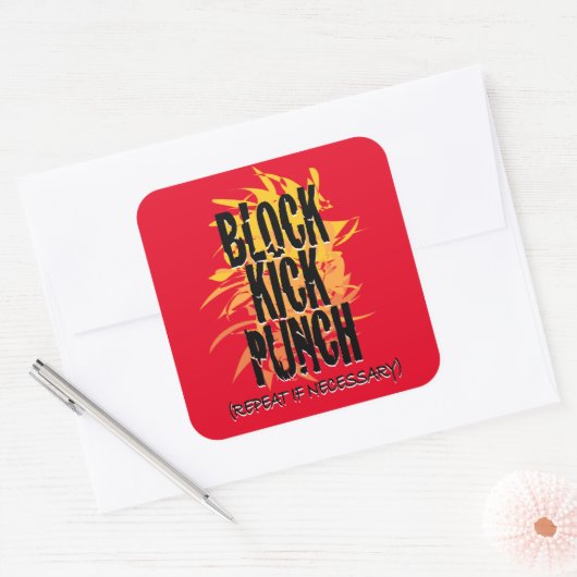 Sticker Carré Bloc Kick Punch Fire Gfx Red (Enveloppe)