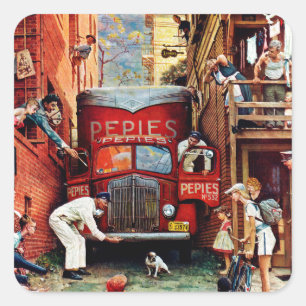 Sticker Carré Bloc routier par Norman Rockwell